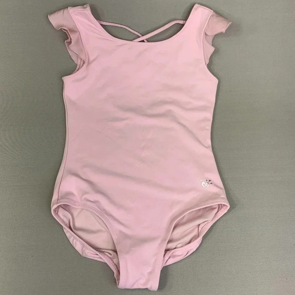 JUSTICE Active Girl's One Piece Flutter Cap Sleeves Swimsuit Baby Pink Size 14 - Picture 1 of 12